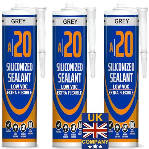 BONDIFY Waterproof Window Frame Sealant Grey 500g x 3PCs, 100% SOLVENT-FREE Paintable Silicone Sealant Acrylic, Grey Mastic for Filling Cracks and Gaps, Bathroom, Kitchen and Door, UPVC use