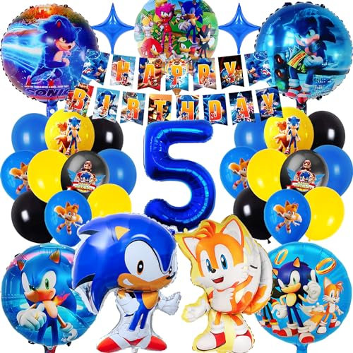 Soni Geburtstagsdeko 5 Jahre, Sammelalbum 31 Stück Soni Ballons Geburtstag Set, Luftballons Kindergeburtstag Deko, Ballon Party Dekoration mit 3D Folienballon Girlanden für Junge und Mädchen
