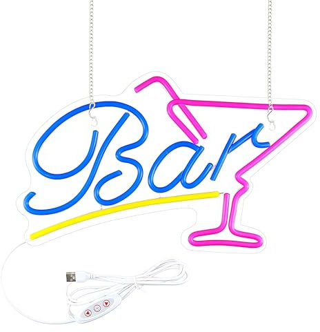 Focenat Bar Neon Schild LED Leuchtreklame, USB Bar Leuchtschild, Cocktail Neon Licht Dimmbares, Acryl LED Neon Deko für Hausbar, Restaurant, Party, Club Wanddeko