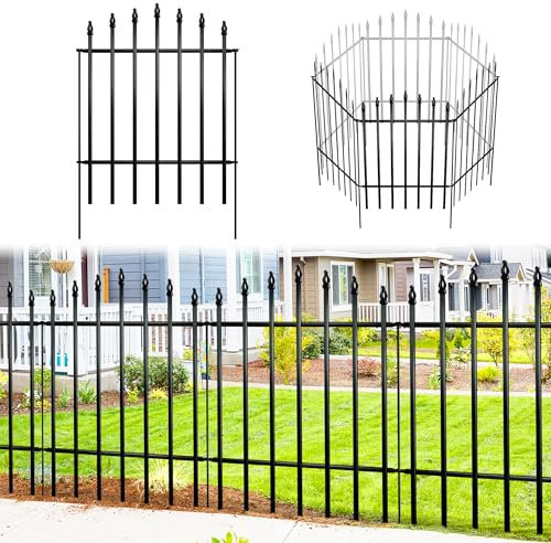 Thealyn Gartenzaun aus Metall, 91 cm H * 71 cm W (5 Panel) rostfreies Eisen, Tierbarriere für Hunde, Landschaftsgrenze, modernes Design und einfache Installation