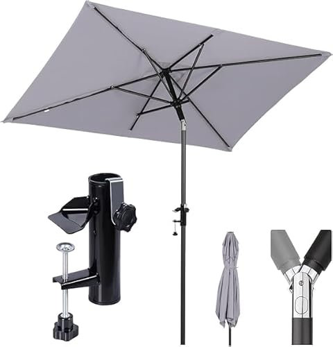 Sekey Parasol rectangulaire pour balcon, terrasse et jardin, 200 × 125 cm, avec support de parasol pour balcon, terrasse et jardin, résistant au vent, inclinable UPF 50+