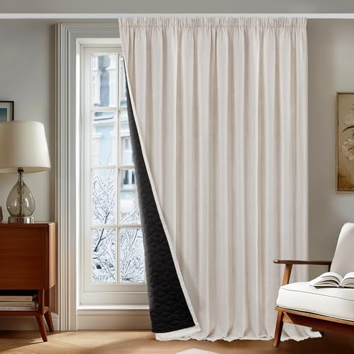 Deconovo Cortinas Salón y Dormitorio Opacas Térmicas Efecto Lino Doble Capa – Aislantes del Frío y el Calor, Antiviento, con Cinta Fruncida Metálicos, 300x245 cm, 1 Panel