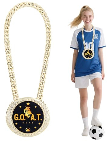 lasuroa Greatest of All Time Turnover Chain, 6 Big Gold Medal Award Goat Pendant Necklace Funny MVP Champion Chain for Football Basketball Softball Fantasy Sports Award Athlete Prize Gifts