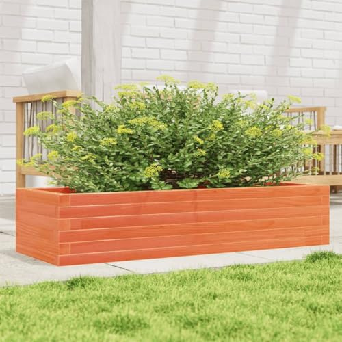 WDGJJFECNMUEHI Fioriera Giardino in Legno Massello Pino 110x40x23 cm Marrone Cera - Cassetta per Piante Fiori Erbe Aromatiche con Fondo Aperto, Resistente e Decorativa per Balcone Terrazzo Cortile