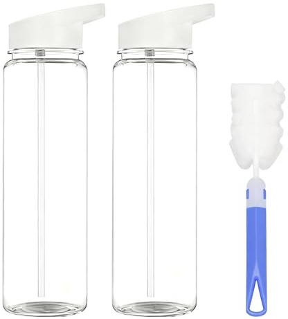 WZHHDM 750ML Leak-Proof Sports Water Bottles, 2 PCS BPA Free Sport Drinking Bottle with Straw Cup Brush, Sports Fitness Water Bottles for Men Women Kids Gym School Sports