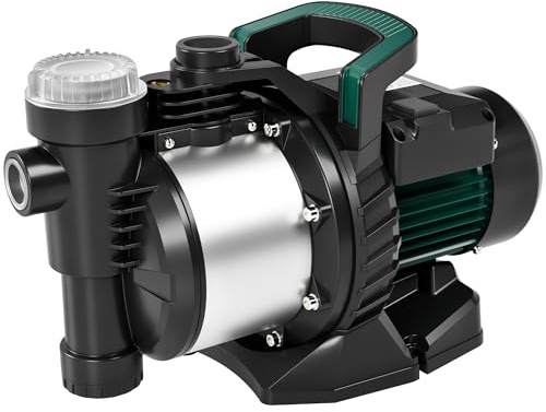 LANCHEZ Bomba de jardín 5000 l/h caudal, potencia 1300 W, altura de elevación 50 m, con filtro, conexión de agua y drenaje, altura de succión de hasta 7 m, bomba de agua para barril de lluvia