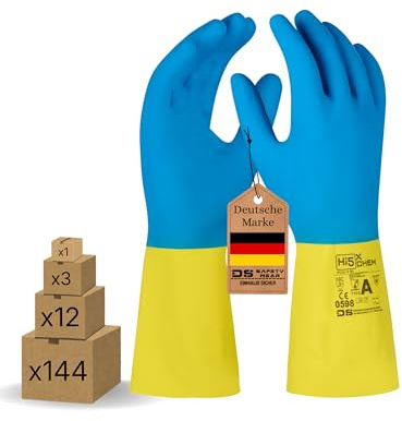 Hi5 Chem – Guanti di protezione chimica in gomma naturale, taglie M, L, XL, XXL, (8, 9, 10, 11) – Guanti da lavoro antiscivolo, liquidi con fodera floccata – per industria (XXL, 3,0 pezzi)