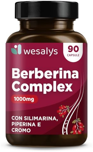 Berberina 1000mg pura alto dosaggio, Berberina Hcl potenziata con Silimarina, Piperina e Cromo per il Massimo Assorbimento ed Efficacia, Integratore con 90 Capsule Vegetali, Made in Italy, Wesalys.