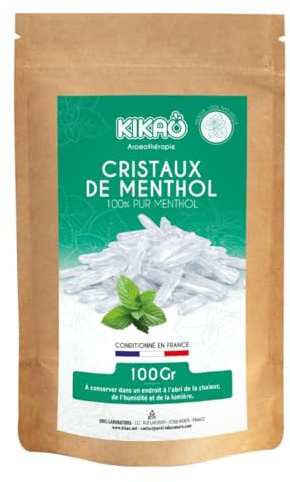 KIKAO Cristaux de Menthol Purs 100% Naturels – 100g – Qualité Supérieure pour Sauna, Hammam, DIY Cosmétique & Soins Respiratoires – Fraîcheur Intense & Effet Froid Immédiat