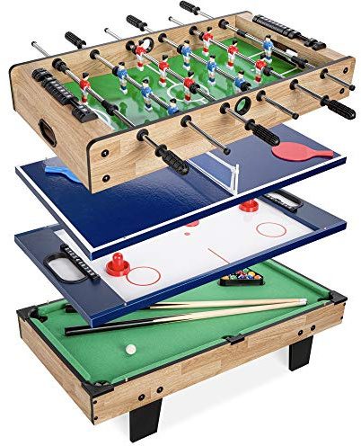 Best Choice Products 4-in-1 Multi Game Table, Childrens Combination Arcade Set w/Pool Billiards, Air Hockey, Foosball and Table Tennis - Natural