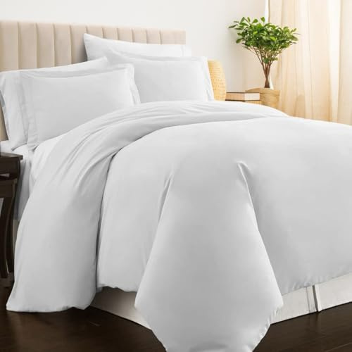 Pizuna 100% Cotton Super King Duvet Cover Set White, 400 Thread Count Long Staple Cotton Superking Duvet Cover 260x220cm, Sateen Weave Quilt Cover with Button Closure (Bedding Duvet Sets)