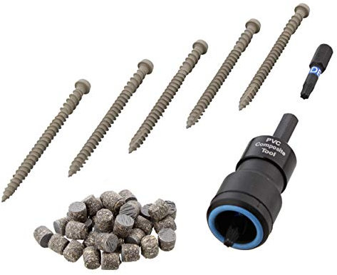 Starborn Pro Plug System Pebble Grey PVC Composite Deck Boards, Covers 40 Sq Ft Complete Kit with Plugs, Screws, and Tool