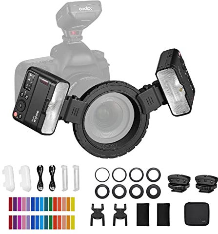 Godox MF12-K2 2PCS Makroblitz 2.4G Drahtlose Übertragungssteuerung Leitzahl 16 TTL M-Modus mit Buntem Filter Kaltschuh für Porträt Pflanzen Insekten Lebensmittel Schmuck Makrofotografie