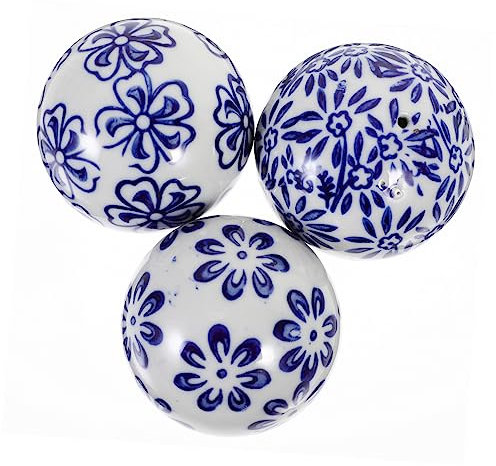 3PCS 5cm Decorative Ceramic Balls Floating Blue and White Ceramic Balls for Centerpiece Bowl Vase Table Wedding Home Decor