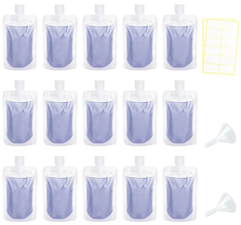 Mulaibdin 15 Pcs Travel Pouches for Toiletries, Travel Bottles for Toiletries with Labels, Leakproof Travel Containers for Liquids 100ml, Portable Refillable Squeeze Pouch for Lotion,Cream,Shampoo