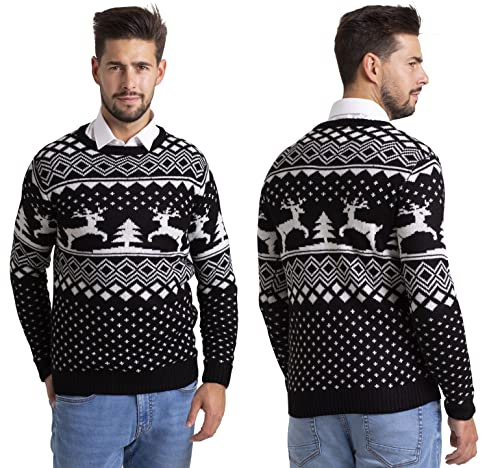 westAce Men's Christmas Jumper Ugly Festive Xmas Tree Reindeer Fair Isle Knit Sweater Long Sleeve Winter Holiday Crew Neck Pullover Christmas Sweaters for Men S-XXL (Black, XL)