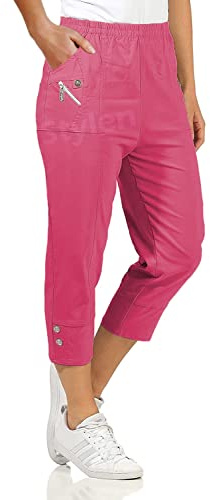 URBAN STITCH Womens Capri Trousers Ladies Three Quarter Soft 3/4 Cropped Pants UK Ladies Stretch Pull on Trousers Elasticated Waist Plus Size Summer Shorts (24, Cerise Pink)