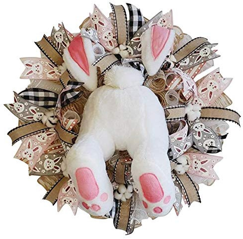 Ostertür Dekorationen Hasen Hintern und Ohren Kranz, Osterkranz Osterei Dekorative Künstliche Blumen Kränze Girlande Wandkranz Türkranz Osterdeko für Hochzeit Tür Wand Fenster Deko (E, One Size) (C)