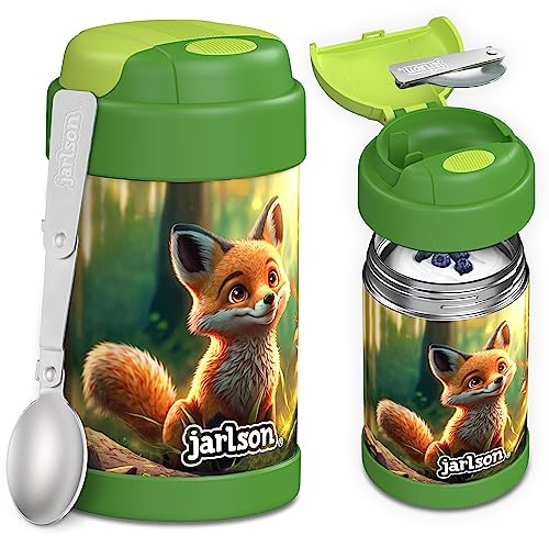 Jarlson® conteneur isotherme enfants YUMMY | Réchauffeur d'aliments/aliments pour bébés en acier inoxydable | Mug à céréales pour aller avec une cuillère | pot de yaourt (450 ml, Renard)