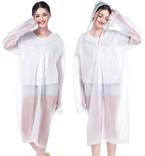 AIDEGER EVA Rain Ponchos for Adults, 2 Pack Reusable Raincoats with Hoods and Sleeves Lightweight Rain Jacket