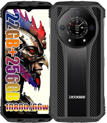 DOOGEE S110 4G Rugged Smartphone, 10800mAh /66W Batteria, Helio G99 22GB + 256GB, 6.58'' FHD+, 50MP AI Fotocamera (24MP Visione Notturna)+ 16MP + 32MP, Android 13 Cellulari Impermeabile, NFC Nero