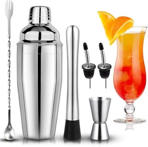 Zeuwets 6 Pezzi Shaker Cocktail Set, 750ml Kit Barman in Acciaio Inox, Strumento Accessorio Barra Professionale, Shaker Accessori per Mojito Martini Gin Tonic Drink, Regalo Donna Uomo Casa Bar Party