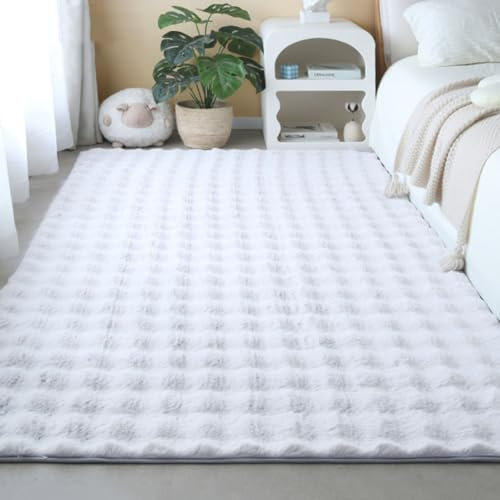 Guetto Hochflor Teppich - Comfy Taupe - Shaggy - Modern - Wohnzimmer, Esszimmer, Schlafzimmer - Fellteppich - Modern Kunstfell Carpet für Schlafzimmer,Weiß,100x160 cm