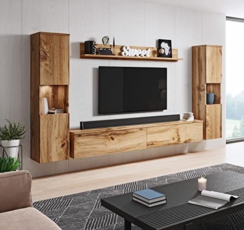 Conjunto de Muebles de salón Paris XL, iluminación LED incluida, Juego de Muebles de salón (Wotan)