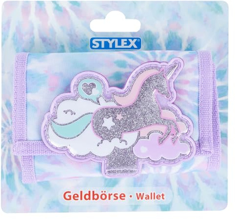stylex Skrivpapper gmbh 47071 Stylex 47071 barnplånbok med glittrande enhörningsmotiv och design i ljusblått och lila, ca 12,5 x 9 x 2,5 cm, flerfärgad