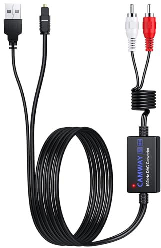 DA Wandler, CAMWAY 192KHz DAC Digital zu Analog Wandler Audio Konverter, SPDIF Optisch Toslink zu Analog RCA Audio, mit 0,75M RCA Männlich+1M Optischem Kabel für HDTV DVD Blu-ray Sky Spielekonsole