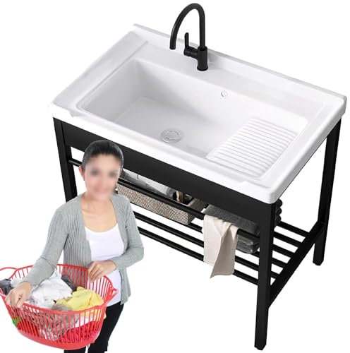 YANGYMM ÉViers Utilitaires pour Buanderie, ÉVier À Linge avec Planche À Laver, avec Support et Kit de Vidange, pour Buanderie, Buanderie, Garage, sous-Sol, ExtéRieur et IntéRieur,71x48x83cm