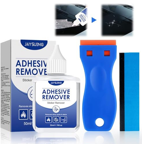 Miioto Etiketten Entferner, Aufkleber Entferner, Klebstoffentferner, Mit Schaber und Schwamm, Entfernt Schnell Hartnäckige Etiketten, Klebereste und Aufkleber von Allen Glatten Oberflächen - 50ml