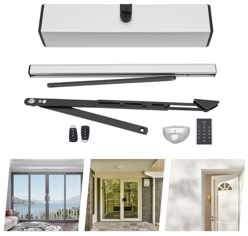 Automatischer Türöffner, Elektrischer Türantrieb mit 2 Fernbedienungen und Zugangskontrolle, Einstellbare Geschwindigkeit/Stoppzeit/Winkel/Kraft