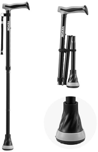 VEVOR Bastone da Passeggio, Carico 113 kg Bastone da Passeggio Pieghevole, Altezza Regolabile a 8 Livelli e Punta Girevole Antiscivolo, Ausilio per Mobilità in Alluminio Leggero Portatile per Anziani