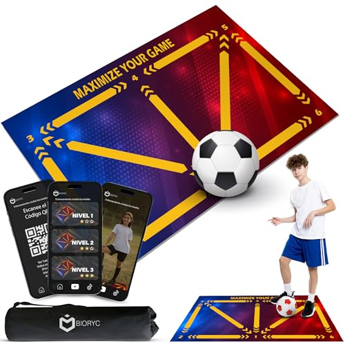 BIORYC ® Fotboll Diatomy Träningsmatta + Video Träning Träning + Väska | Halkfri Skicklighetsmatta 60 x 90 cm från ditt favoritlag | Originalgåvor
