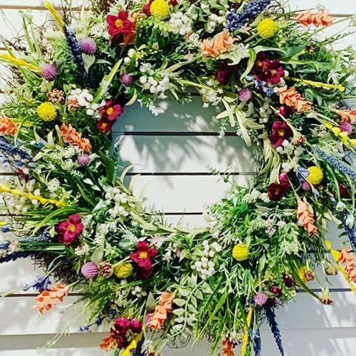 Dörrkransar, vår sommar året runt-krans, konstgjorda blommor, gröna blad, kransar för ytterdörr, utomhus, fönster, vägg, trädgård, bröllop, festival, fest, heminredning, färgglad 35/45 cm