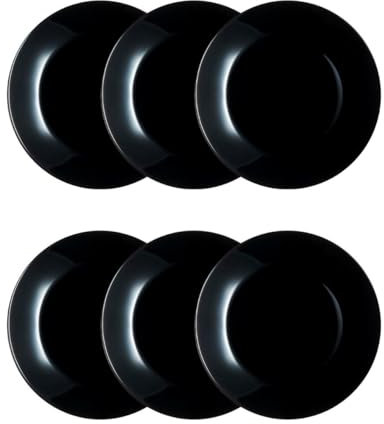 Luminarc Zelie Negro Set 6 Platos Llanos Vidrio 25cm Sodo Apto Microondas Apto Frigorífico Apilable