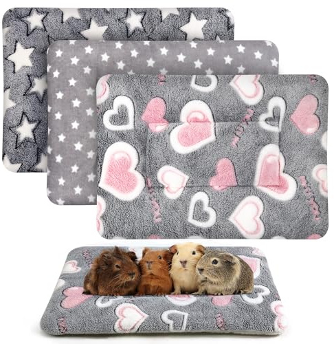 Miss Good 3 Pcs Guinea Pig Bed Mat, 46x34cm Washable Small Animal Plush Bed, Warm Fluffy Fleece Sleeping Pad for Bunny Pet Cat Hamster Rat Hedgehog Chinchilla Rabbit Bedding