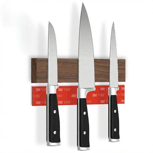 CUCINO självhäftande magnetisk knivlist – testvinnare med extra stark magnet – enkel montering med 3M-tejp utan borrning, valnöt 25 cm