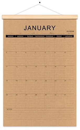 2026 Jan-2027 Jun 18-Month Kraft Paper Calendar Planner Annual Schedule with Rustic Wood Frame for Office, Home & School 12x16inch