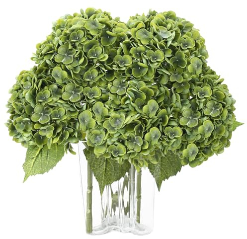 Coferset Dark Green Hydrangea Artificial Flowers 3pcs Lifelike Faux Hydrangea Real Touch Fake Flowers for Home Wedding Office Party Living Room Decoration,22inch