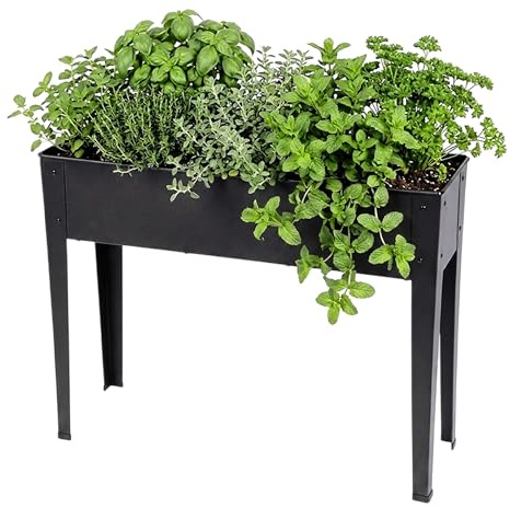 Spetebo Upphöjd bädd i metall antracit med fotkåpor – 102 x 80 cm – planteringsbädd väderbeständig för grönsaker och blommor – robust örtbädd grönsaksbädd balkong trädgård skonsam mot ryggen