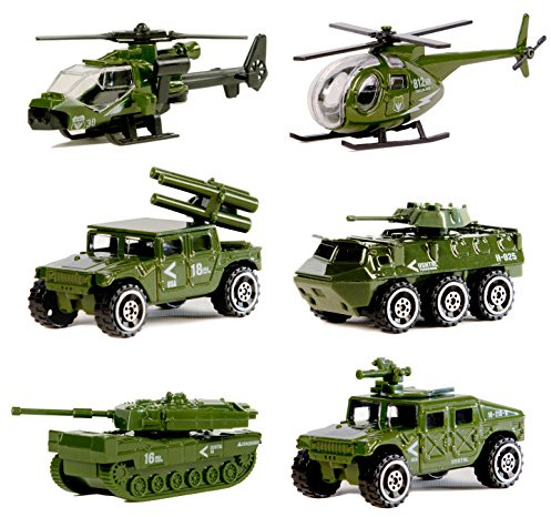 Nunkitoy Die-cast Military Vehicles,6 Pack Assorted Alloy Metal Army Vehicle Models Car Toys,Mini Army Toy Tank,Jeep,Panzer,Anti-Air Vehicle,Helicopter Playset for Kids Toddlers Boys