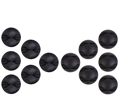 U-horizon 12 Pezzi Clip di Cavi, Organizzatore di Cavi, Sistema di Gestione del Cavo con Adesivo Robusto per TV PC Laptop Casa Ufficio, Nero