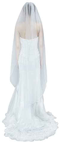 BEAUTELICATE Voile de Mariage Mariée 1 Couche Simple Ivoire Blanc Avec Peigne en Métal Court Long Bord Coupé(Ivoire, Longueur de la valsr: 140cm)