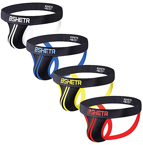 Lot de 4 suspensoirs pour Homme en Coton, Taille Basse, Stretch, Performance Slip String (R166, M)