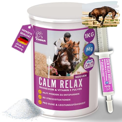 Magnesium Hästpulver & pasta med E-vitamin för hästar 1 kg 30 ml extra foder Calm Horse Relax för avkoppling nerver lugnande häst medel anti-stress ångest I tryptophan hästar magnesium komplex