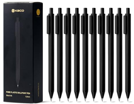 Kaco 10 Pieces Ballpoint Pens PURE, Black Ink, 1.0 mm Medium Point, 10 Count Pack Pens Retractable Journaling Office Supplies
