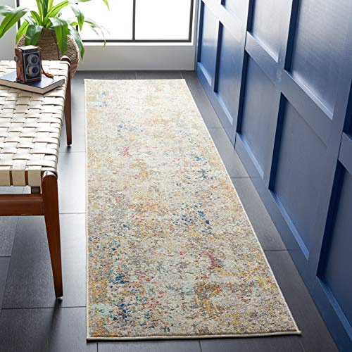 SAFAVIEH Tapis Moderne pour Salon, Salle à Manger, Chambre à Coucher - Madison Collection, Tapis à Poil Court, Gris et Or, 66 X 244 cm