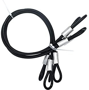 Bytiyar 20 inch (50cm) 5mm Stainless Security Cables Tether,Braided Steel Vinyl Coated Safety Strap Luggage Lock,Flexible Wire Lead Chain Leash with Double Loops, Black 4Pcs